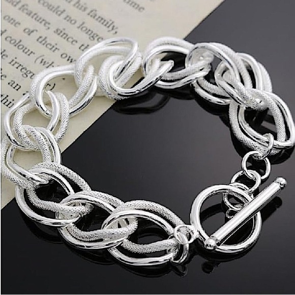 Handcrafted Sterling Silver Bracelet, Unique Chain Link Design Toggle Closure - Picture 8 of 8